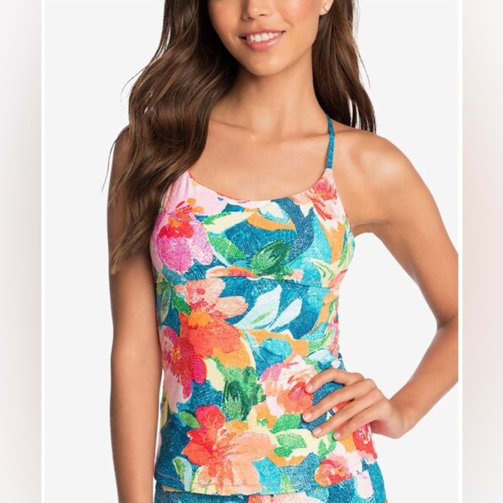 Vera Bradley Abby Cross Back Tankini Top Floral XL